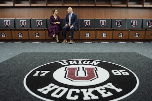 Just over a year ago, ground was broken on an all-purpose arena that would serve as the new home of the Division I men’s and women’s hockey programs. A mere 13 months later, the M&T Bank Center at Mohawk Harbor was officially unveiled during a ribbon-cutting ceremony and tours Thursday morning. A gathering of state, county and local officials and dignitaries, including New York Gov. Kathy Hochul and Union President Elizabeth Kiss, celebrated the milestone.