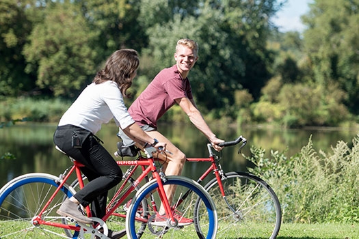 Union students biking on the Mohwak River Bike trail,